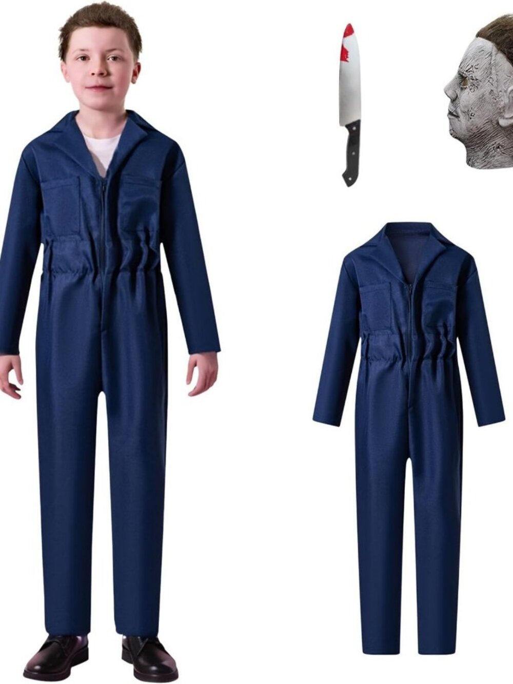 Kids Halloween Killer Costume - Classic Horror Cosplay Jumpsuit with Mask